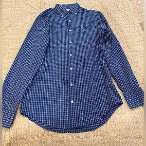 Peter Millar Navy and White Plaid Button-Down Shirt